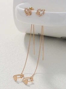 Nooxian 2pcs Rhinestone Heart Decor Earrings - Yellow Gold - View 3