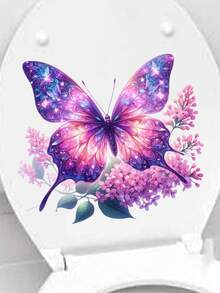 1PC Butterfly Flower Decorative Toilet Sticker, Removable PVC Material Toilet Sticker, Suitable For Bathroom Toilet Sticker, 11.8inchX11.8inch - Multicolor - View 8