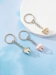1pc Alloy & Rhinestone Decorated Tooth Keychain Pendant, Creative Lovely Keyring DIY Gift For Parents, Friends, Valentine's Day - Multicolor - View 4