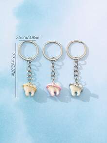 1pc Alloy & Rhinestone Decorated Tooth Keychain Pendant, Creative Lovely Keyring DIY Gift For Parents, Friends, Valentine's Day - Multicolor - View 3