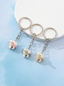 1pc Alloy & Rhinestone Decorated Tooth Keychain Pendant, Creative Lovely Keyring DIY Gift For Parents, Friends, Valentine's Day - Multicolor - View 1