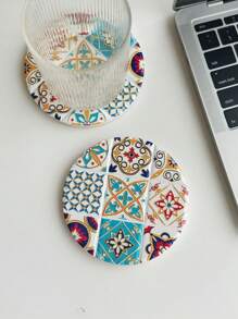 1pc Round Personalized Bohemian Style Colorful Ceramic Coaster With 3D Gold-Plated Effect, Can Be Used As Mug Heat Insulator Or Candle Holder, Suitable For Daily Use At Home And As Exquisite Holiday Gift