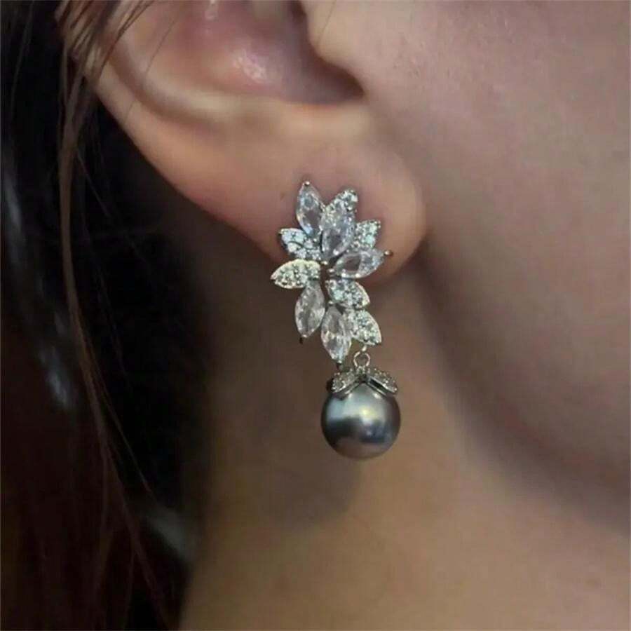 EVER FAITH Set Di Gioielli Da Matrimonio Per La Sposa, Placcato Oro Bianco Cubic Zirconia Simulato Perla Foglia Filigrana Collana Orecchini Pettine Per Capelli Per Donna