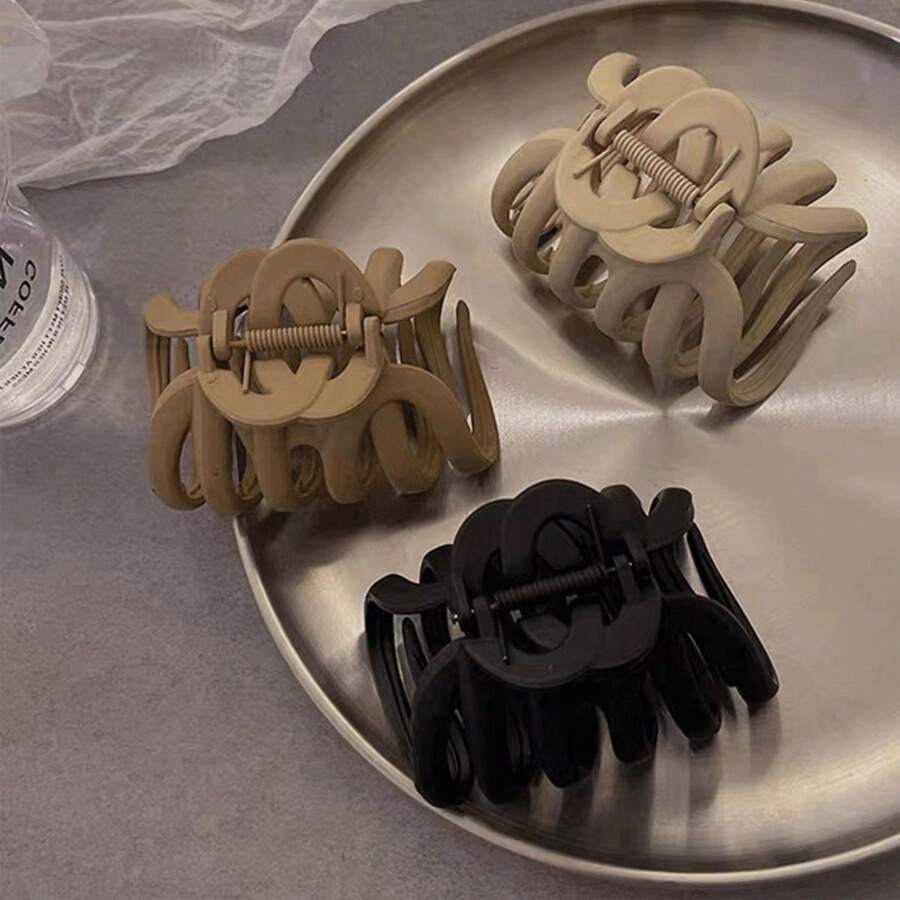 1入組強力南瓜形髮夾，簡單時尚，適用於厚髮量和大卷髮，高端髮夾，適用於髻和髮髻造型 - 咖色 - 查看 1