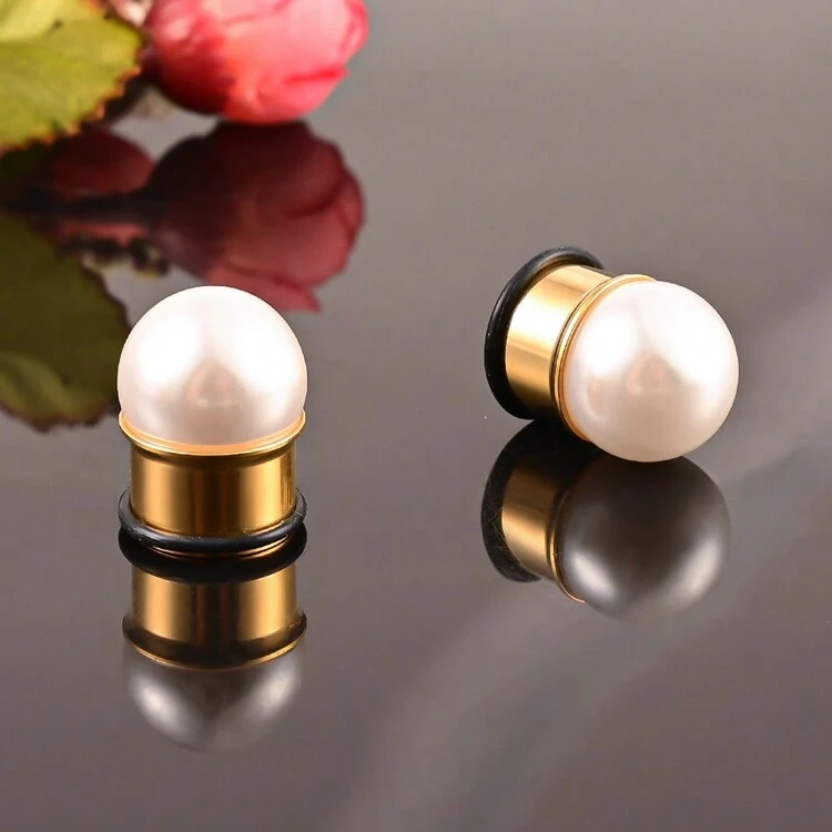 2pcs Pearl Ear Gauges, Women's White Pearl Ear Plugs Earrings, Ear Stretchers, Piercing Jewelry, Wedding Accessories - Round - View 15