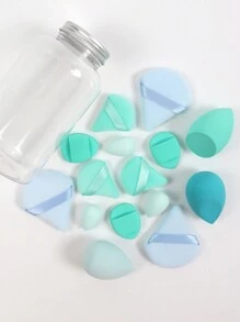 15件装化妆海绵套装，含收纳罐，包括3个普通化妆海绵、3个迷你化妆海绵、3个散粉扑、3个迷你散粉扑和3个迷你指套，适用于气垫粉底、粉底液、粉底膏和粉状产品的上妆。多色化妆海绵，不含乳胶，干湿两用，配有气垫粉扑、混合海绵和化妆海绵，适用于粉底液、粉底和遮瑕膏。适合所有肤质。采用超柔软天鹅绒材质，专为修饰眼周和眼角而设计，化妆海绵粉底混合容器。化妆品，价格实惠，房间装饰，梳妆台，旅行，卧室，化妆配件，粉扑，美妆蛋，散粉扑，化妆海绵，价格实惠，圣诞礼物，化妆品，化妆工具，便宜货，礼物，女士礼物，圣诞礼物，赠品，旅行，便宜货，旅行必备 - 彩色 - 查看 4