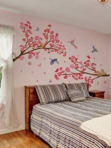 1set Peach Blossom Tree Branch And Birds Wall Stickers For Living Room And Bedroom Decoration, Stickers, Wall Decal, Vinyl Decal For Home Decorations, Spring Decoration Items Refresh Your Home, Rama Decoration Stickers Gifts Birthday Graduation - Multicolor - View 15