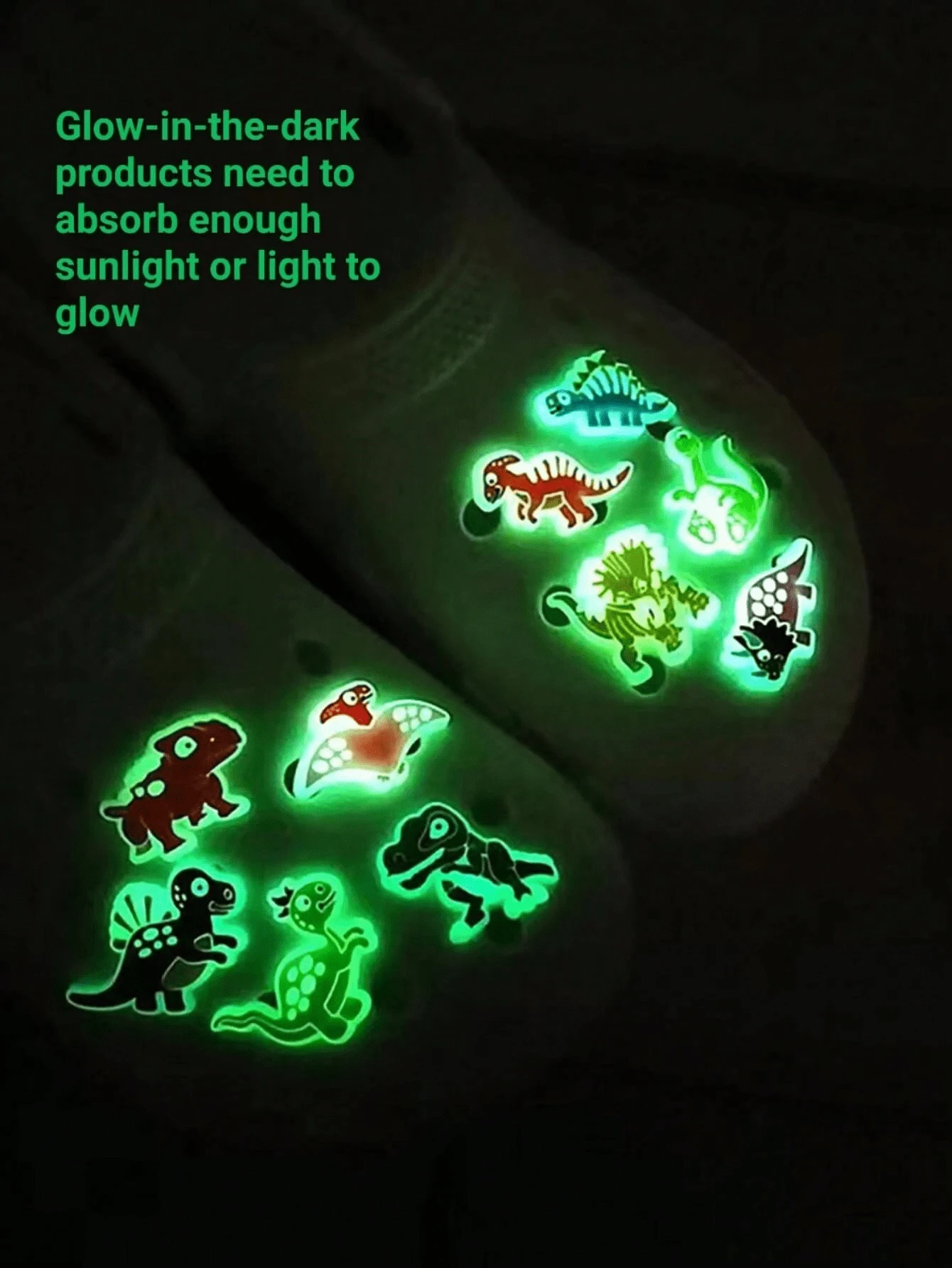 12入組熒光恐龍卡通PVC鞋圈，適用於洞洞鞋裝飾 - 12Pcs - 查看 1