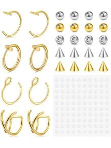 9Pcs Fake Lip Ring With 24Pcs Fake Eyebrow Piercing Or Fake Face Piercings And 2 Sheet Self-Adhesive Sticker - Multicolor - View 17