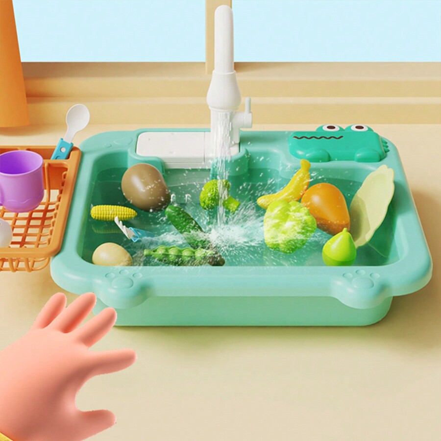 Baby's Kitchen Toy Water Circulation Dish Wash Basin Sink Dishwasher