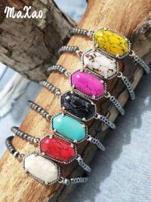 1 Stück Armband Im Vintage-western-stil Mit Mehrfarbigem Stein Und Wildem Cowboy-stil