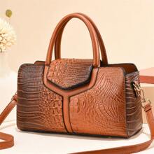 1pc New Fashion Crocodile Skin Pattern Handheld Crossbody Bag, Large Capacity Storage, Stylish And Simple, PU Material, Travel Daily Essential Storage Bag, Cosmetic Travel Bag - Multicolor - View 13