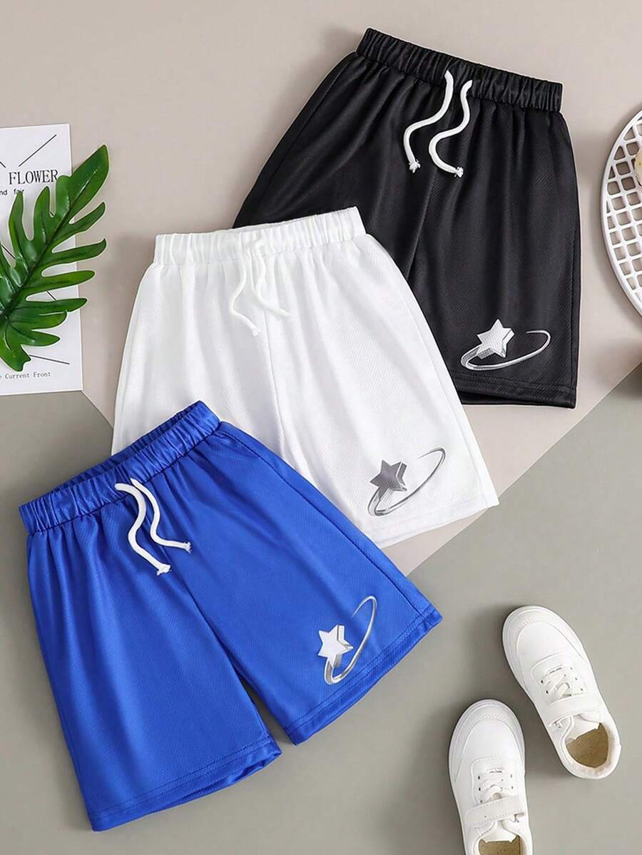 Juego de 3 piezas para niño preadolescente con shorts estampados con dibujos animados, para verano - Multicolor - Ver 1