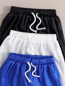 Juego de 3 piezas para niño preadolescente con shorts estampados con dibujos animados, para verano - Multicolor - Ver 3