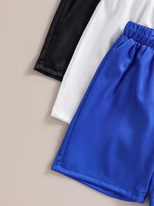 Juego de 3 piezas para niño preadolescente con shorts estampados con dibujos animados, para verano - Multicolor - Ver 6