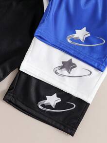 Juego de 3 piezas para niño preadolescente con shorts estampados con dibujos animados, para verano - Multicolor - Ver 5