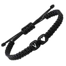 1 pieza Pulsera trenzada negra con cuerda de nudo plano y cuentas con forma de corazón de acrílico, para San Valentín - Pulsera - Ver 13