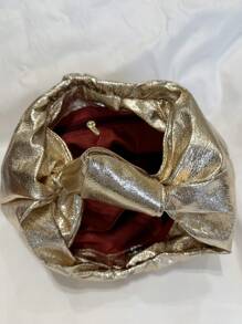 时尚简约褶皱云朵手提包，新款多用途单肩/腋下包 - 金色 - 查看 5