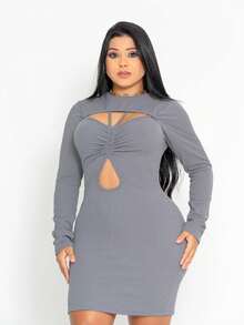 Women Sweater Dresses - 灰色 - 查看 3