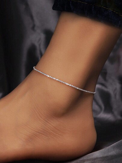 ELSEDES 1pc Handmade S925 Sterling Silver Sparkling Star Anklet, Showcases Personal Charm, Quality Jewelry Suitable For Women's Daily, Date Night And Party Wear