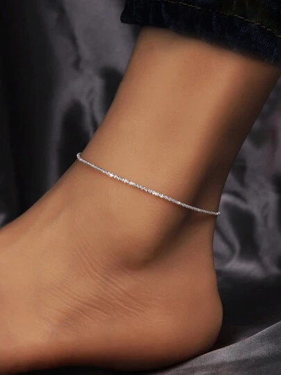 ELSEDES 1pc Handmade S925 Sterling Silver Sparkling Star Anklet, Showcases Personal Charm, Quality Jewelry Suitable For Women's Daily, Date Night And Party Wear
