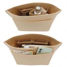 Inner Bag For  Bag, Portable Multi-Pocket Storage Bag, Solid Color Lining Bag, Perfect Storage Solution - Beige - View 3