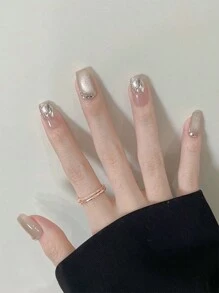 100% Pure Handmade Press On Nails Nude Color And High Glossy Cat's Eye Short Coffin Shaped 10pcs Nail Tips Reusable Manual Nails With Shiny Rhinestones Glitter Nail Charms Decoration Fake Nails For Party And Bride Nail Supplies