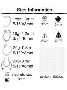 9Pcs Fake Lip Ring With 24Pcs Fake Eyebrow Piercing Or Fake Face Piercings And 2 Sheet Self-Adhesive Sticker - Multicolor - View 6