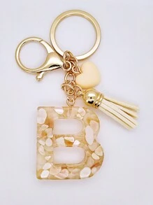 1pc Women's Beige Resin Keychain With Droplet Letter, Heart & Tassel Design, Creative Keyring Bag Charm, Gift For Friends Valentine's Day Valentines Car Accessories Backpack For School Cute Goth Y2k
