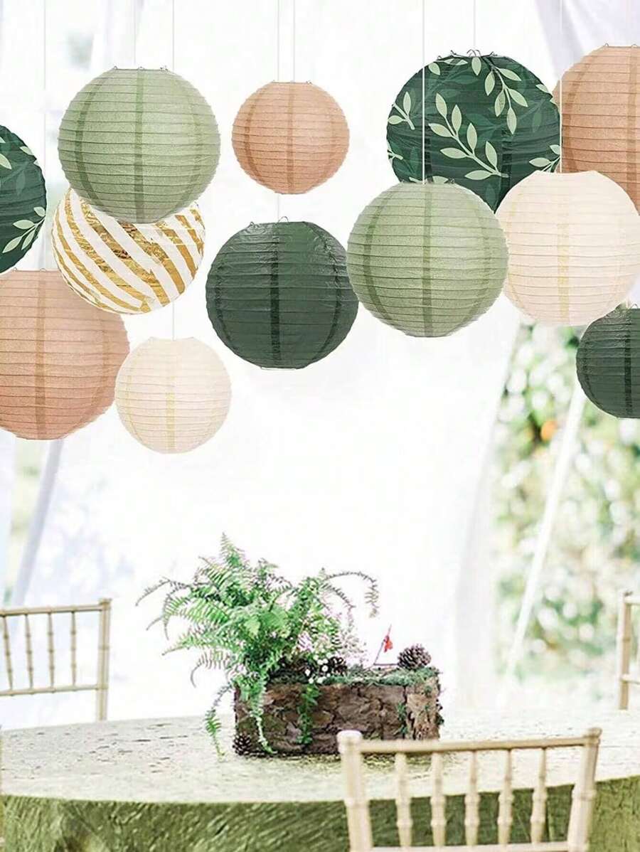 Juego De 6 Faroles De Papel Para Decoración De Fiesta De Bodas, Cumpleaños Y Celebraciones Nupciales - Verde - Ver 1