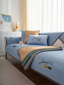 1入組2024新款簡約風格冰絲防滑涼墊，帶字母、小麥穗和蜜蜂圖案，適用於夏季沙發、臥室、窗台、辦公室沙發套 - 淺藍色 - 查看 1