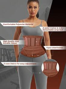 larrycard 1pc 2 In 1 Waist Trainer Belt Shapewear Corset Slimming Waist Flat Belly Faja With Zipper In Front, Sports