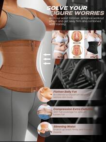 larrycard 1pc 2 In 1 Waist Trainer Belt Shapewear Corset Slimming Waist Flat Belly Faja With Zipper In Front, Sports