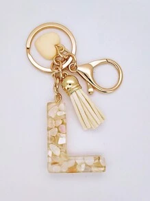 1pc Women's Beige Resin Keychain With Droplet Letter, Heart & Tassel Design, Creative Keyring Bag Charm, Gift For Friends Valentine's Day Valentines Car Accessories Backpack For School Cute Goth Y2k