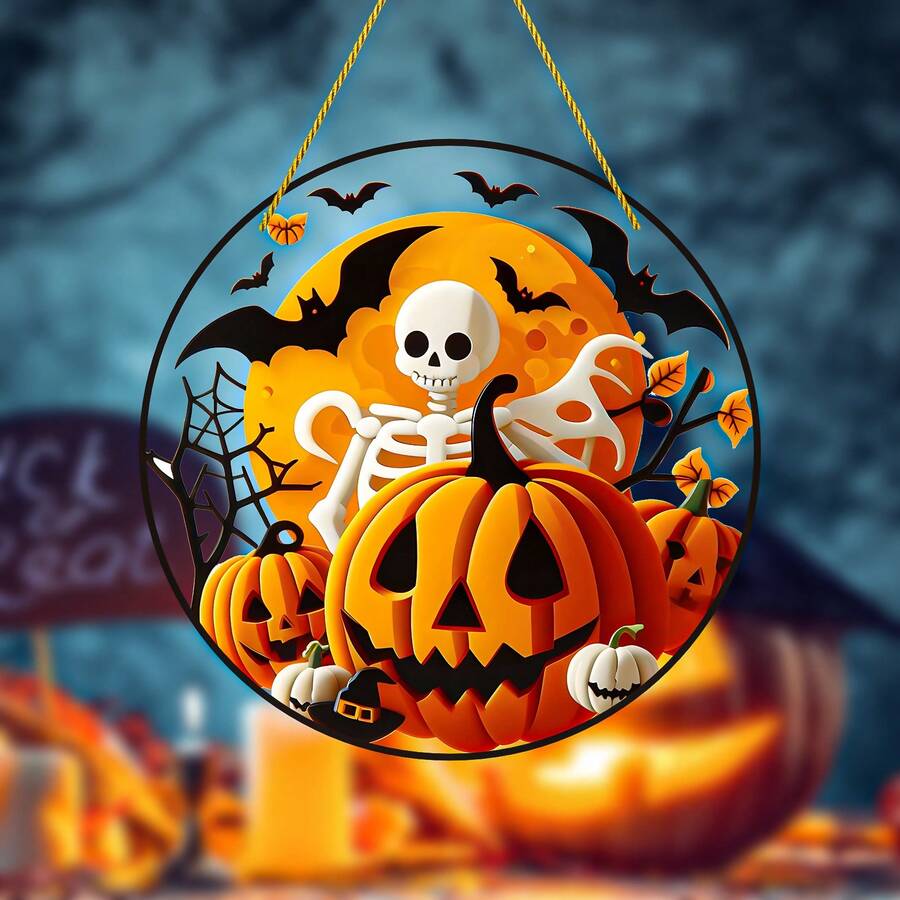 1 件，2D，有趣的南瓜万圣节装饰品 | 万圣节墙面装饰，秋季装饰，万圣节室内家居装饰，万圣节卧室装饰，鬼魂，万圣节户外装饰 | 夏季，房间装饰，墙面装饰，家居装饰，卧室装饰，厨房装饰 - 橘色 - 查看 1