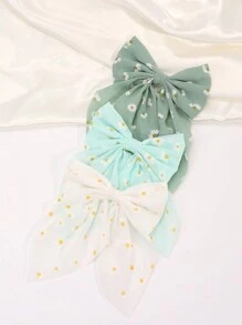 3件套女孩花卉刺绣蝴蝶结发夹，长尾设计，优雅网纱缎带蝴蝶结发饰，适合青少年佩戴 - 彩色 - 查看 1