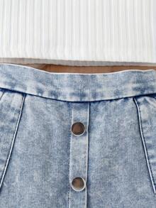 年輕女孩夏季休閒背心上衣＆時尚牛仔裙2件套裝 - 白色 - 查看 6