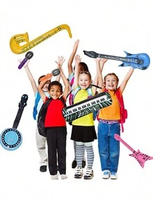 1 pieza Instrumento musical inflable de juguete de globo para fiestas europeas y americanas, adorno de entretenimiento, juguete inflable de guitarra/saxofón - Azul - Ver 4