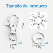 100 Argollas para Llaveros Acero Inoxidable,Broches de Metal con Llavero,Ganchos y Llaveros,Anillos de Llavero para Llavero, Joyería, Accesorios para Manualidades(50 Ganchos Para Llavero + 50 Anillos De Llavero) - Plateado - Ver 7