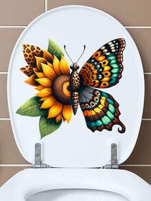1PC Butterfly Flower Decorative Toilet Sticker, Removable PVC Material Toilet Sticker, Suitable For Bathroom Toilet Sticker, 11.8inchX11.8inch - Multicolor - View 4