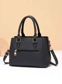 Women's Fashionable Solid Color Handbag With Fur Ball Decoration, Large Capacity Multi-Layer Crossbody Bag, Suitable For Dating And Work - Black - View 2