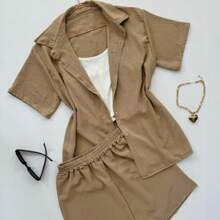 Set de 3 piezas camisa, short y top - Marrón - Ver 1