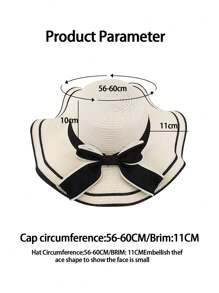 1pc Fashionable Bowknot Women's Sun Hat With Gradient Sunglasses, Ideal For Beach Vacation. Includes Wave Edge Ladies' Sun Hat With Wide Brim And Sunglasses (Random Shipment Of Glasses).