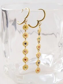 Mazuer Mazuer 1pair French Vintage Exquisite Stainless-Steel 18K Gold Women's Colorful Round Disk Earrings, Suitable For Daily Wear, Commuting, Dating, Halloween, Teacher's Day, Graduation, Thanksgiving, Festive Parties, Gatherings And Vacations