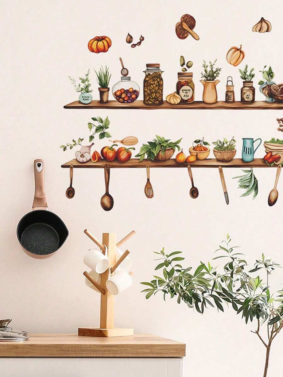 mama look 1入組或2入組彩色廚具牆貼，廚房餐廳裝飾自粘式乙烯基膠壁貼，可拆卸