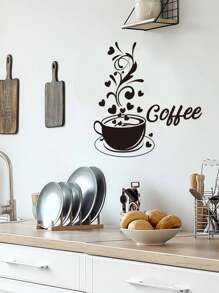 1 miếng dán tường trang trí nhà bếp nhà hàng quán cà phê, miếng dán tường có thể tháo rời hình cốc cà phê, miếng dán, miếng dán tường, miếng dán vinyl để trang trí nhà cửa, vật dụng trang trí mùa xuân làm mới ngôi nhà của bạn, miếng dán trang trí Rama - màu đen - Xem 10