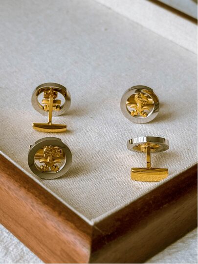 YUZENG 不锈钢个性化金色钢色男士圆形装饰袖扣，适合珠宝礼品和派对，适合新郎和伴郎的优雅休闲商务婚礼季节礼物