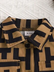 2st/set Fashionabla flickor brev lapptäcke tryckt klänning med bälte och hatt, sommar - Brun - Visa 3