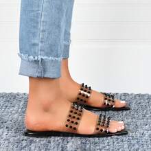 Womens Slide Low Block Heel Sandals - Black - View 2