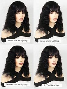 Easily Clip-In Curly Hair Extensions With Bangs - Natural-Looking Synthetic Hair Extensions For Everyday Wear And Enhanced Style - Black - View 7